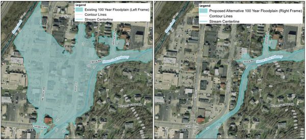 2 aerial images showing the risk of flooding