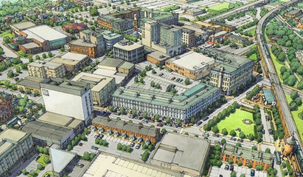 Rendering of downtown Hammond, Indiana revitalization