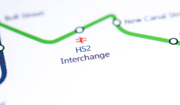 View of HS2 interchange marker on a simple map.