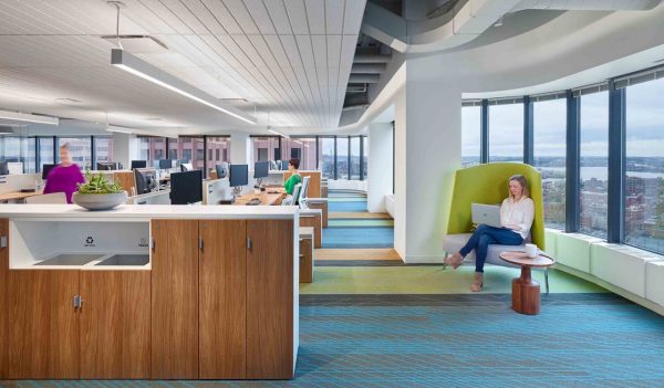 IHI’s new space in Boston with various work areas that accommodate different work styles.