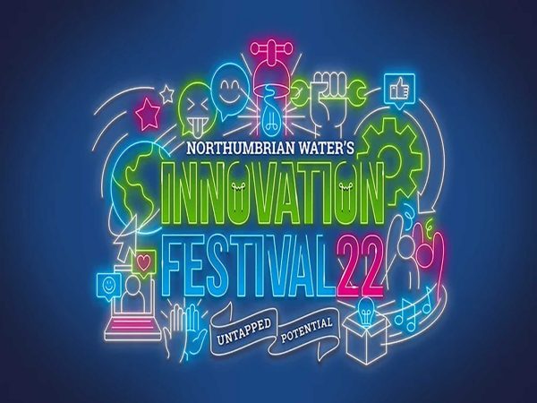 Northumbrian water festival logo with face, computer, star icons