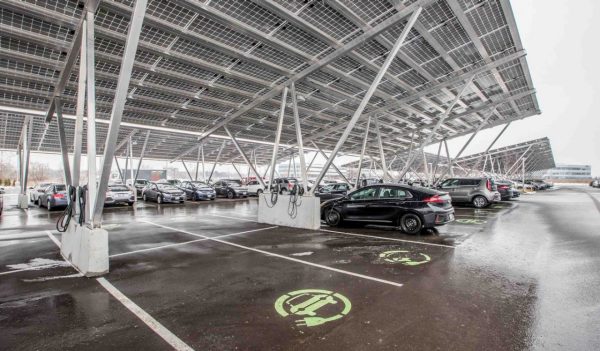 Parkade with plug ins for electric vehicles